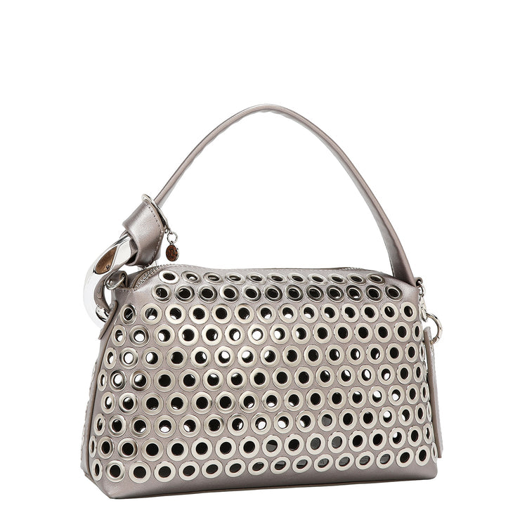 BOLSO DE HOMBRO CON BORDE DE OJALES (PLATA)-4